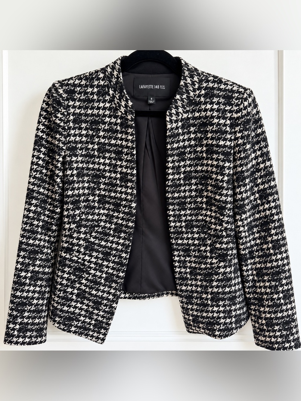 Lafayette 148 New York Houndstooth Wool Blend Blazer Jacket Size 6
